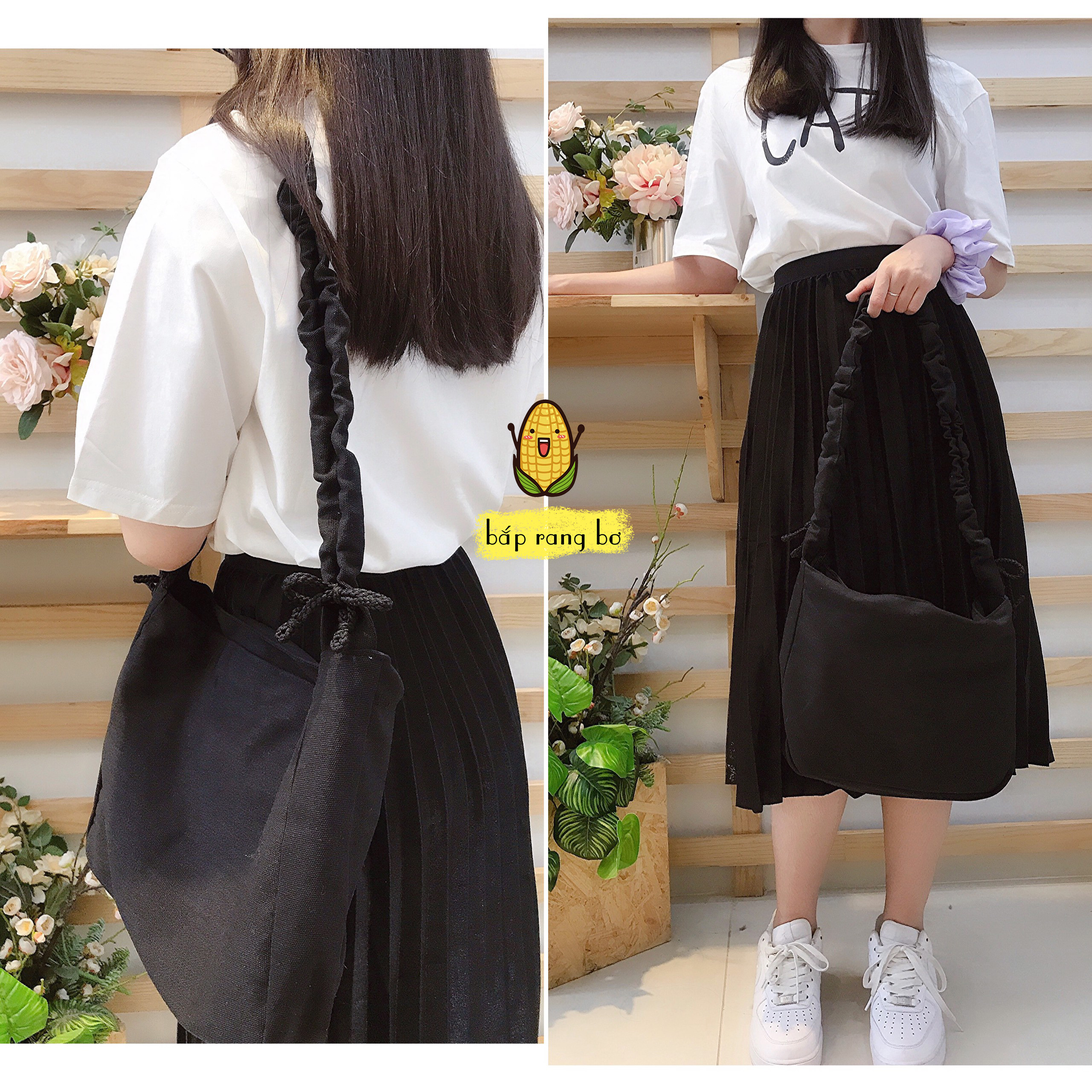 TÚI TOTE ĐEO CHÉO DÂY RÚT [CÓ KHÓA KÉO & TÚI CON] - VẢI CANVAS NHIỀU MÀU - PHONG CÁCH ULZZANG