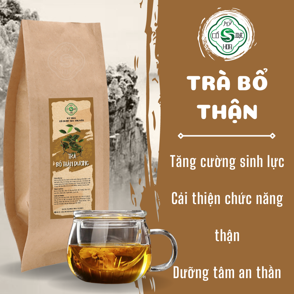 Trà bổ thận Cổ Dược Kỳ Hoa - Tăng cường sinh lý nam, mát gan bổ thận, hỗ trợ bổ dương, mạnh gân cốt, tăng cường sinh lực, ích tinh khí hiệu quả