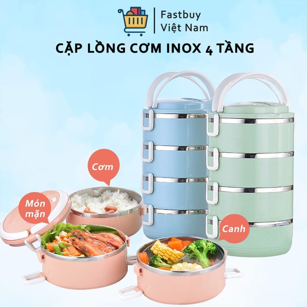 Cặp Lồng Lúa Mạch 4 Tầng Giữ Nhiệt Cao Cấp Tiện Ích - Hộp được thiết kế cách nhiệt lí tưởng bằng chân không, tiện dụng vệ sinh