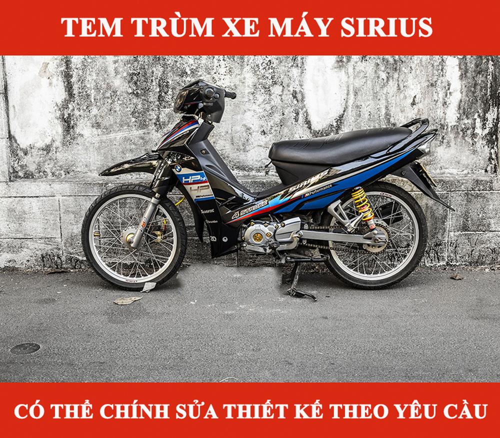 Tem trùm xe máy sirius BMW sọc xanh đỏ đen - Độ tem xe máy sirius thiết kế theo yêu cầu - Chế tem trùm xe máy sirius rẻ đẹp