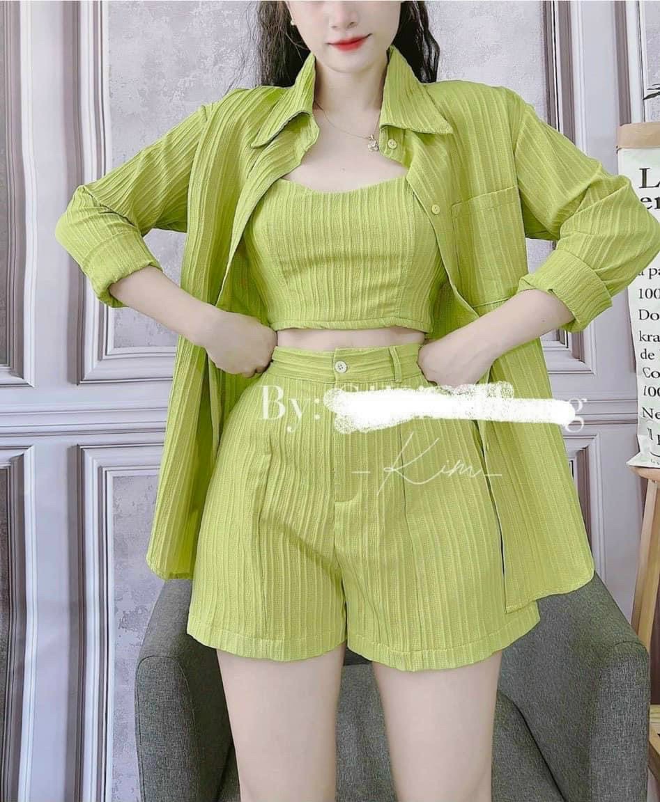 Set 3 món quần đùi áo 2 dây kèm khoác #setbamon