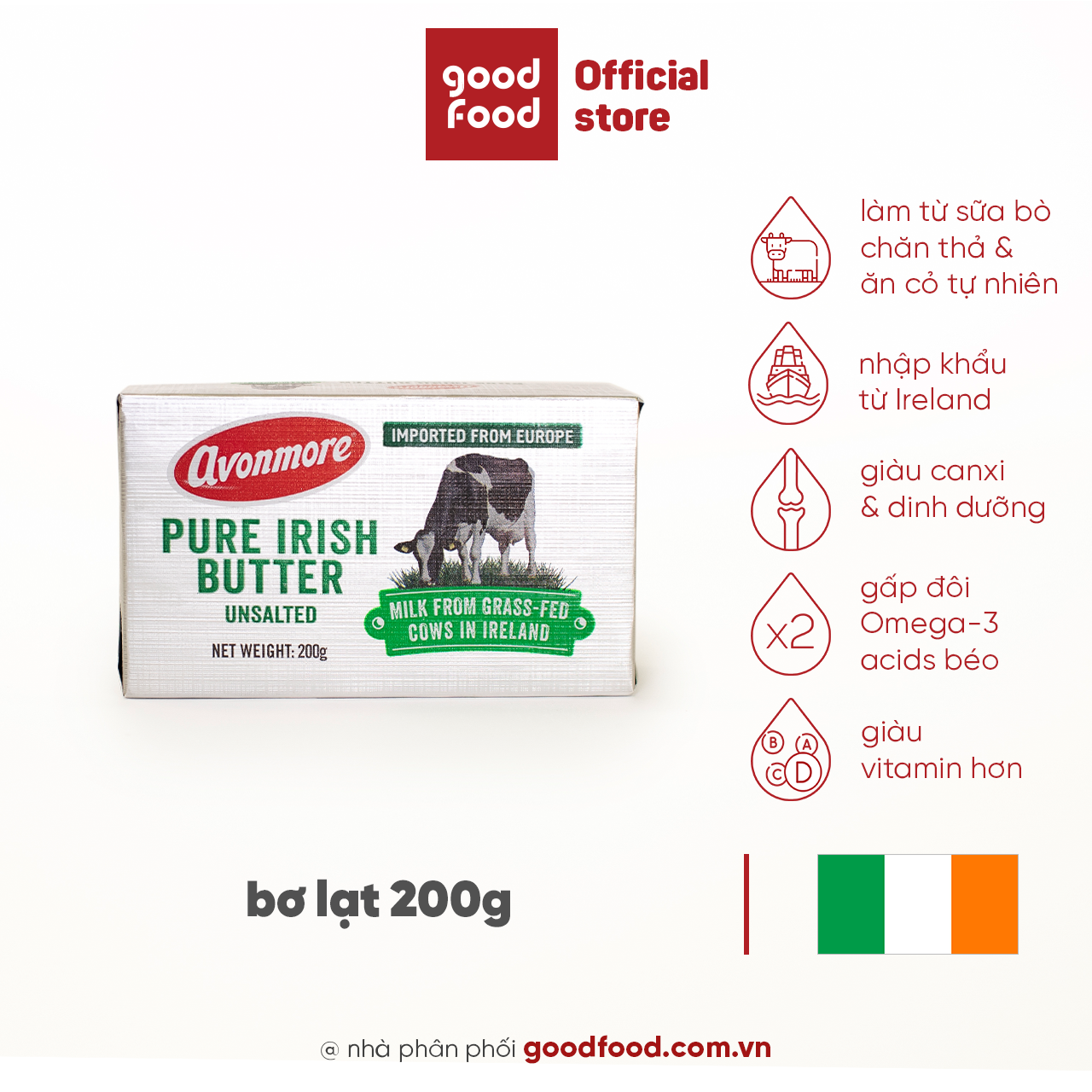 Bơ Lạt Avonmore Pure Irish Butter Unsalted 200g