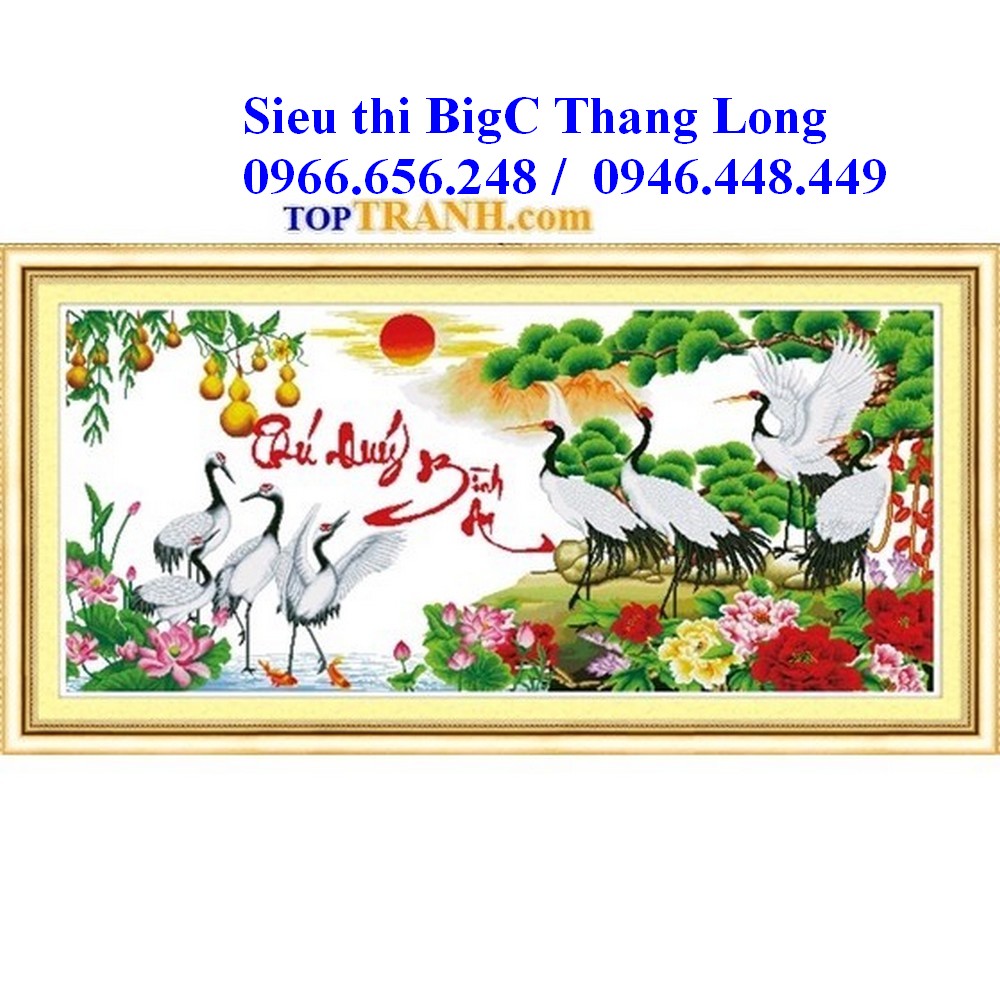 Tranh thêu chữ thập phú quý bình an tùng hạc diên niên 222780 chưa thêu