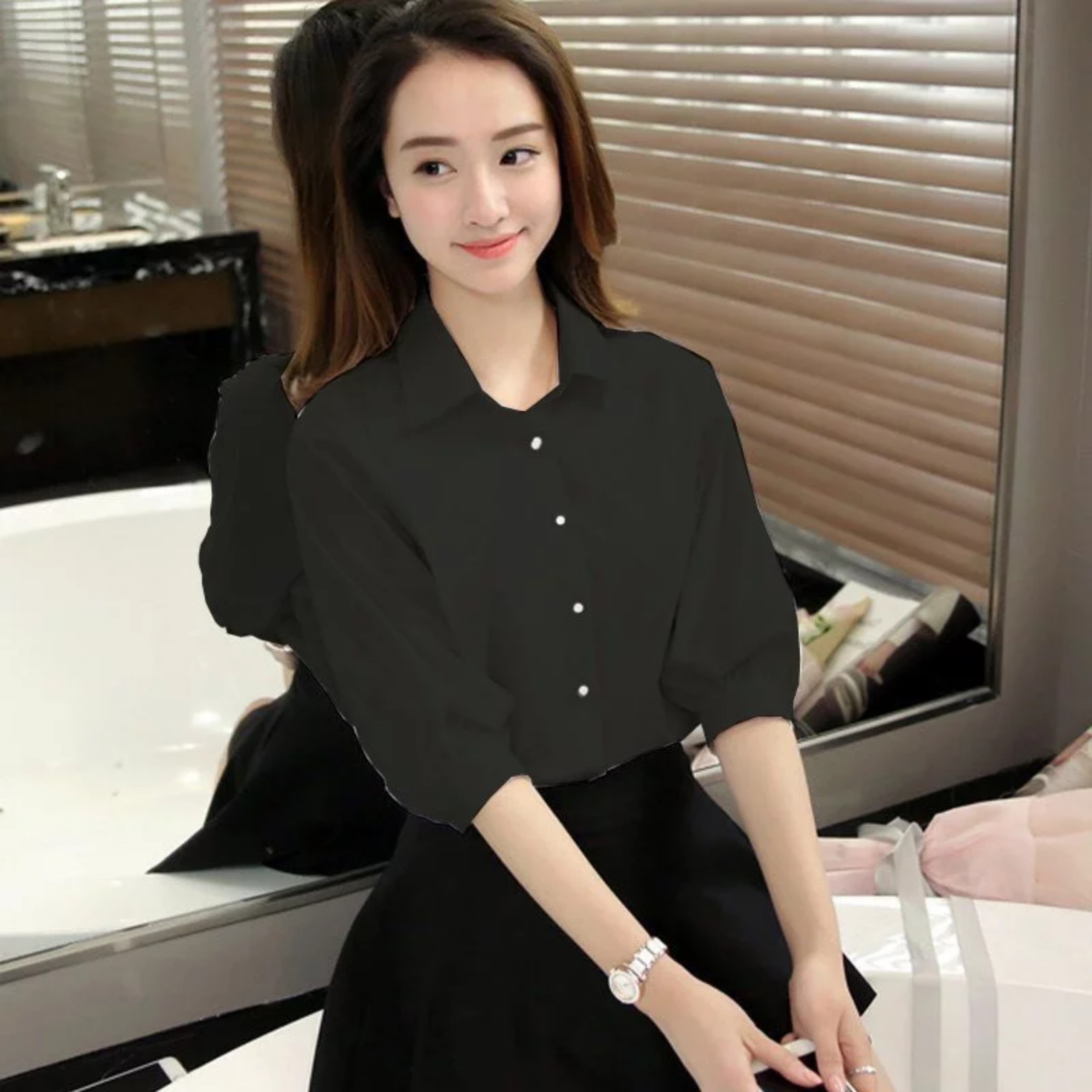Áo sơ mi tay lỡ phồng cách điệu