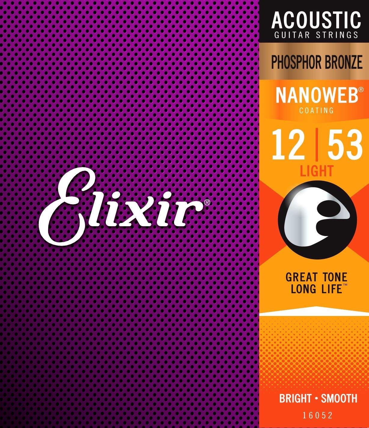 Bộ dây đàn Elixir Acoustic Guitar Strings Phosphor Bronze with NANOWEB LIGHT 12-53 (16052)