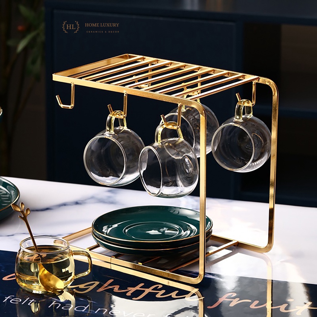 Giá úp cốc treo | giá úp cốc inox decor vàng gương 2021 | giá treo cốc ly inox gia dụng decor thông minh