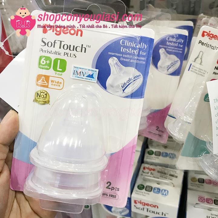 [HCM]Núm Ty Pigeon Cổ Rộng Softouch Plus Vĩ 2 Cái - Size SS/S/M/L/LL