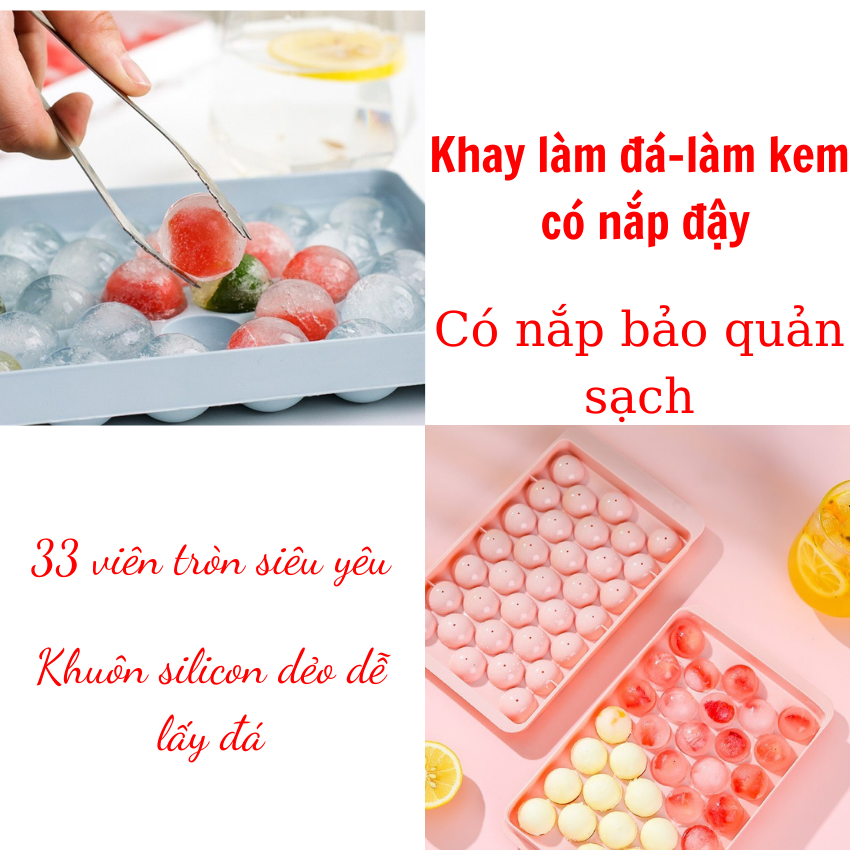 Khay làm đá - Khay làm kem làm thạch có nắp đậy