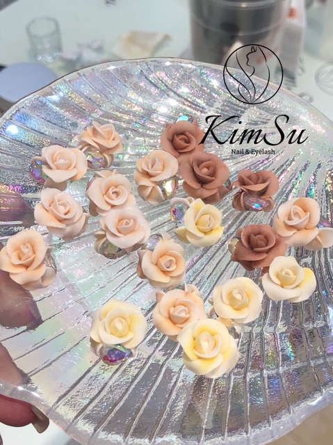 Hoa bột - phụ kiện nails - hồng đá