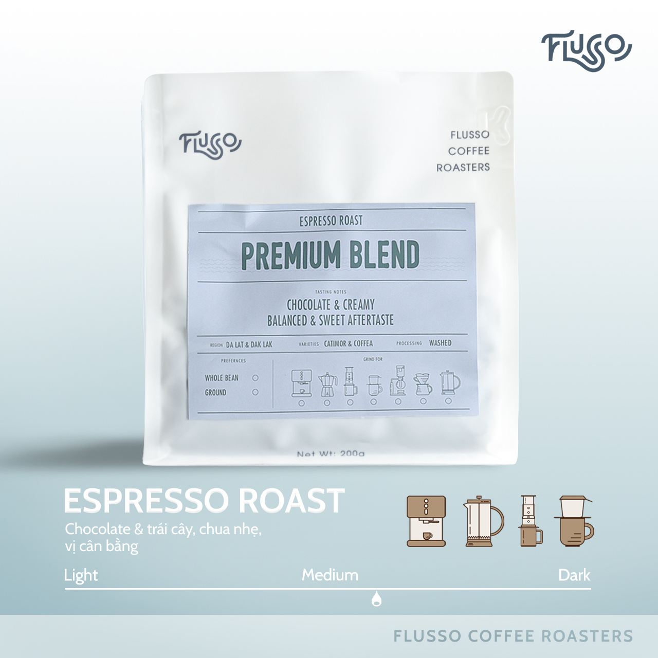 Coffee beans pure Flusso espresso premium blend-200g