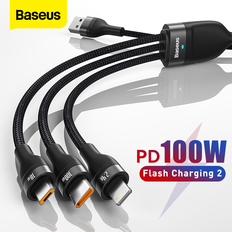 Baseus 3 in 1 USB Type C Cable 100W Fast Charging Data Cable for iPhone 13 Pro Phone Charger for Xiaomi Samsung Micro USB Cable