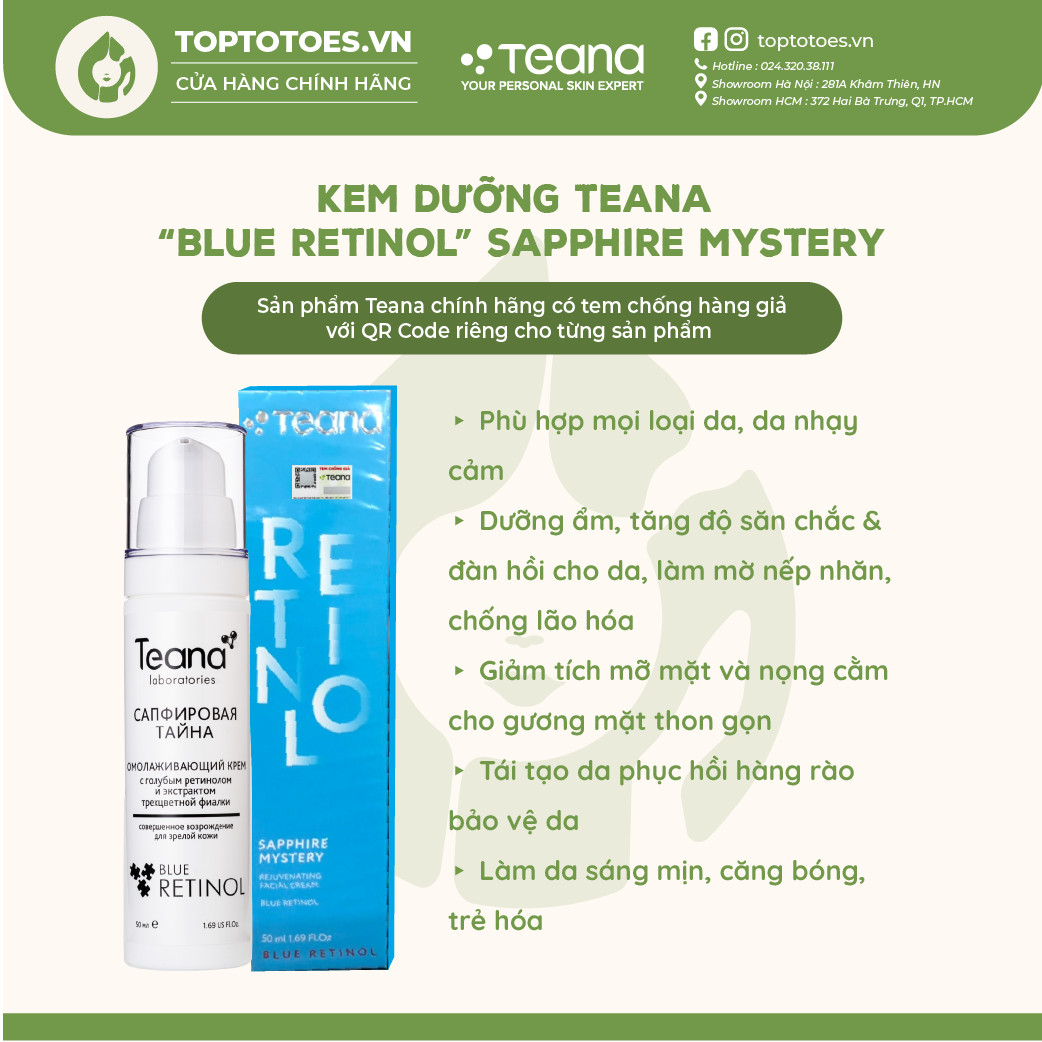 Kem dưỡng Teana Rejuvenating Cream Sapphire Mystery trẻ hóa da với Blue Retinol 50ml