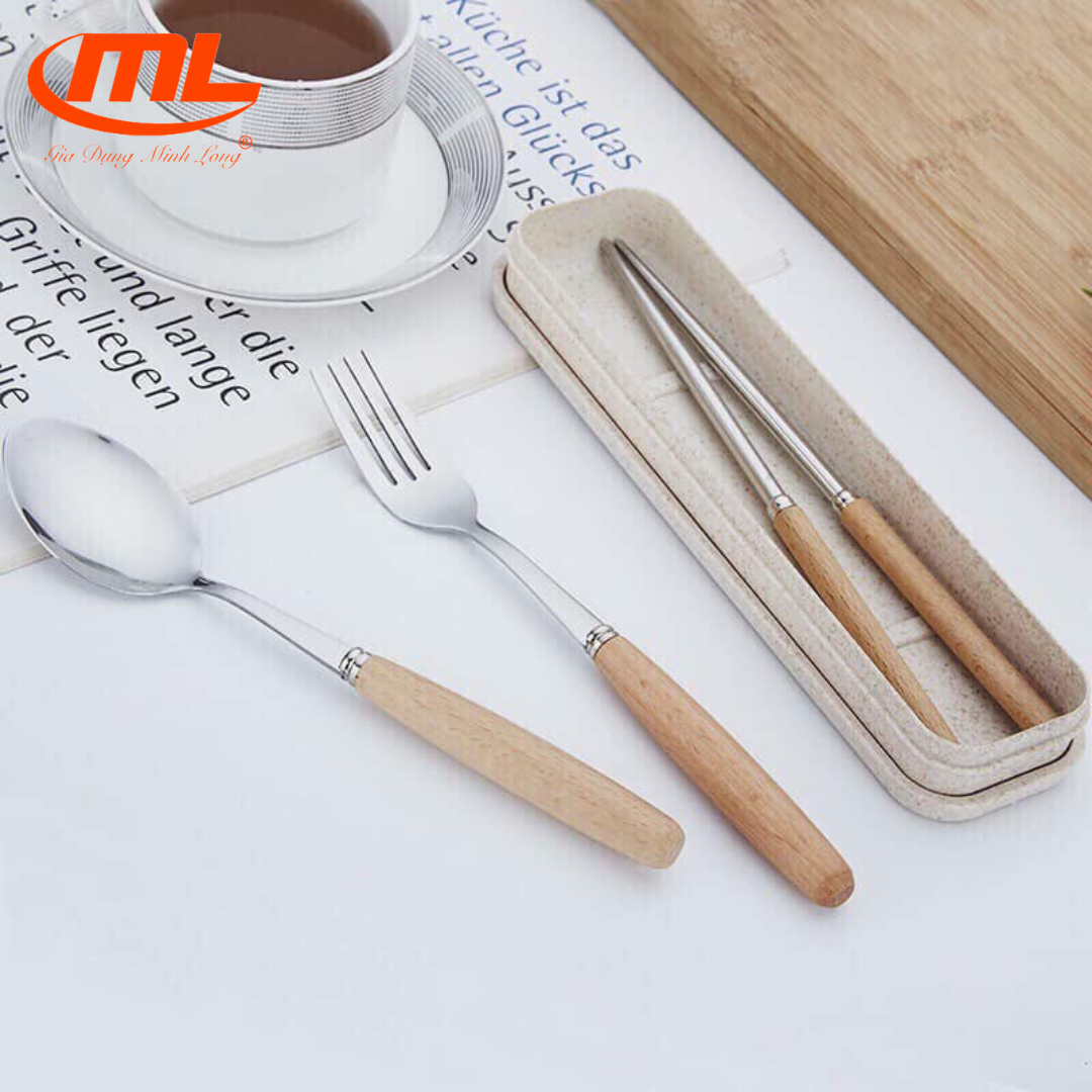 SET BỘ ĐŨA THÌA 3 MÓN INOX CÁN GỖ
