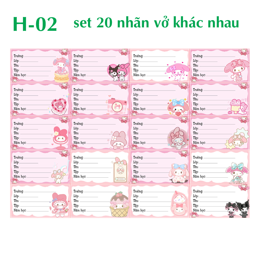 Nhãn vở My Melody - Nhãn dán My melody (1 set 20 nhãn vở khác nhau)