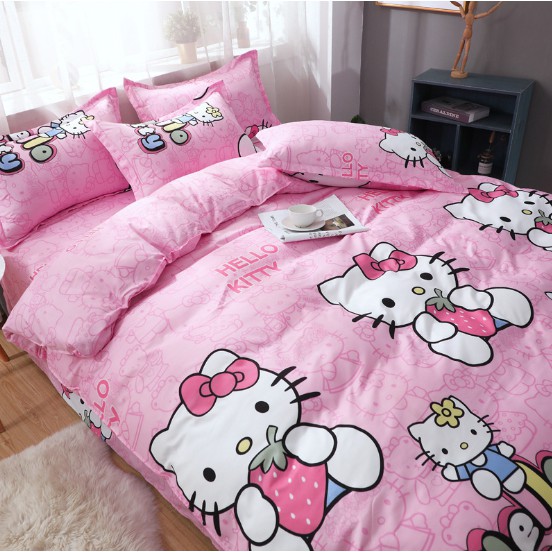 Bộ ga và 2 vỏ gối Cotton Poly Mẫu KITTY THIÊN THẦN