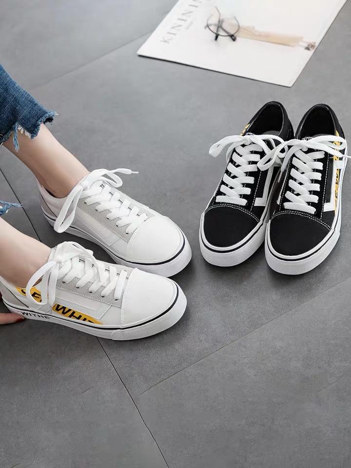 (video that) Giầy nữ Vanz old skool OFF WiTE Sneaker vải Trăng Đen 2 (Grab Store)