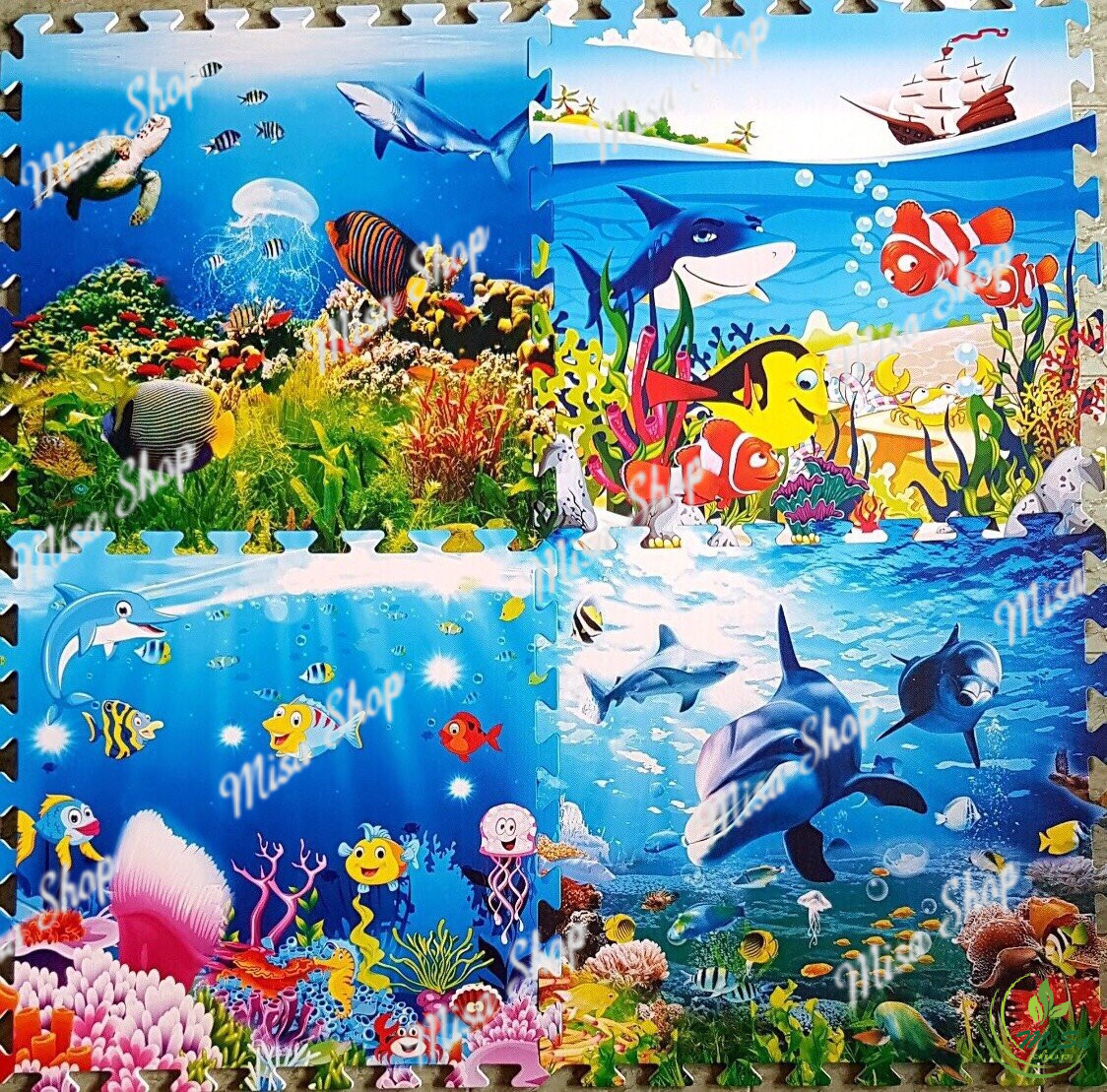 [HCM]Sale set includes 4 plate mats foam floor covering size 60x60 cm/sheet spliced back, the fish species and marine ocean vivid, cute