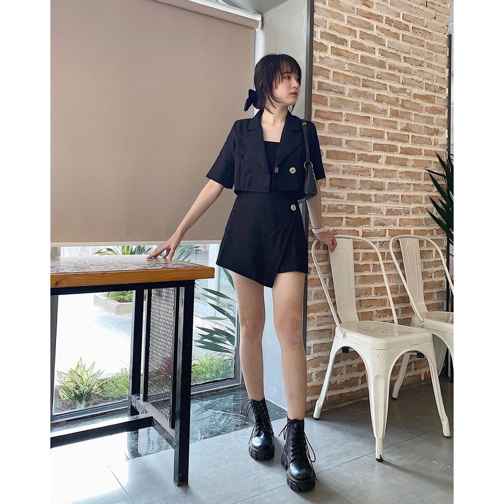 Order taobao] Set vest croptop chân váy ngắn xẻ trắng | Shopee Việt Nam