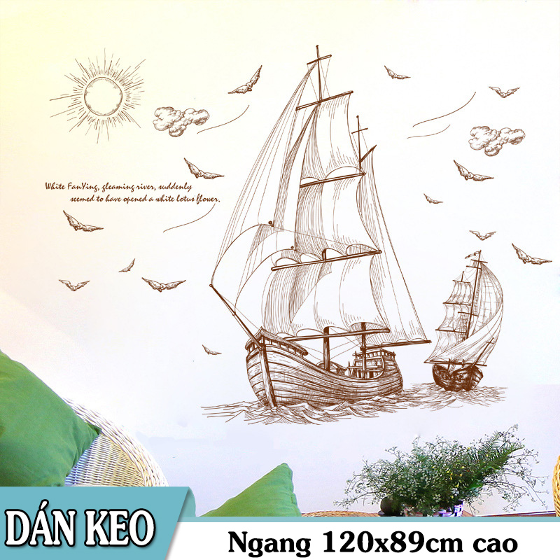Decal trang trí Thuyền Tranh lớn nhỏ.