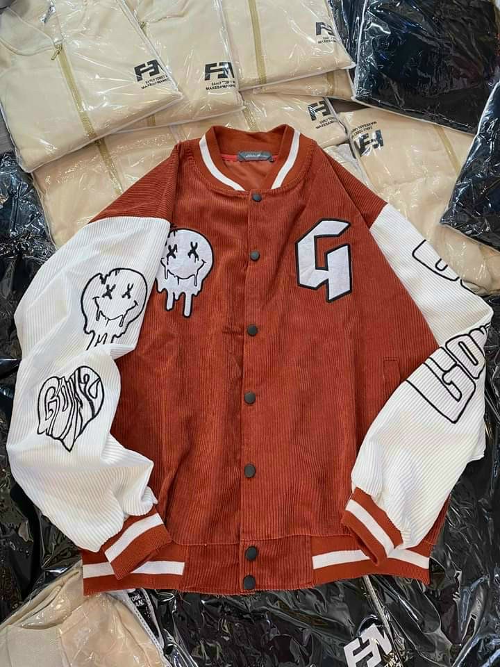 ÁO KHOÁC NHUNG BOMBER , CHẤT LIỆU NHUNG GÂN , THIẾT KẾ HỌA TIẾT IN 3D MẶT CƯỜI GONZ