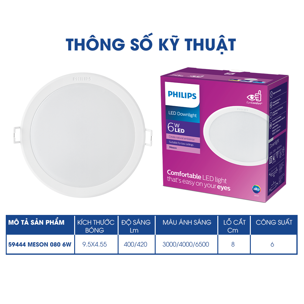 Bộ đèn âm trần Philips LED MESON G3 công suất (5W, 6W, 7W, 9W, 13W- trắng, vàng, trung tính)