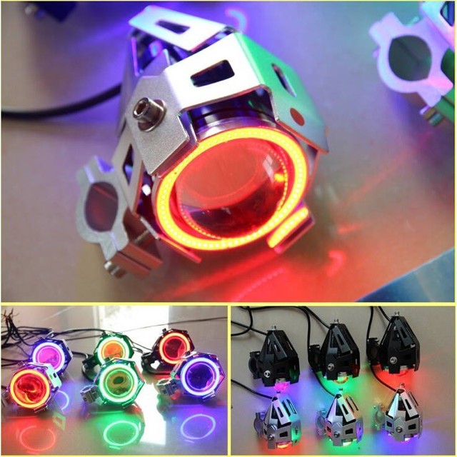 Đèn trợ sáng xe máy u7 led siêu đẹp viền 7 màu lắp các loại xe