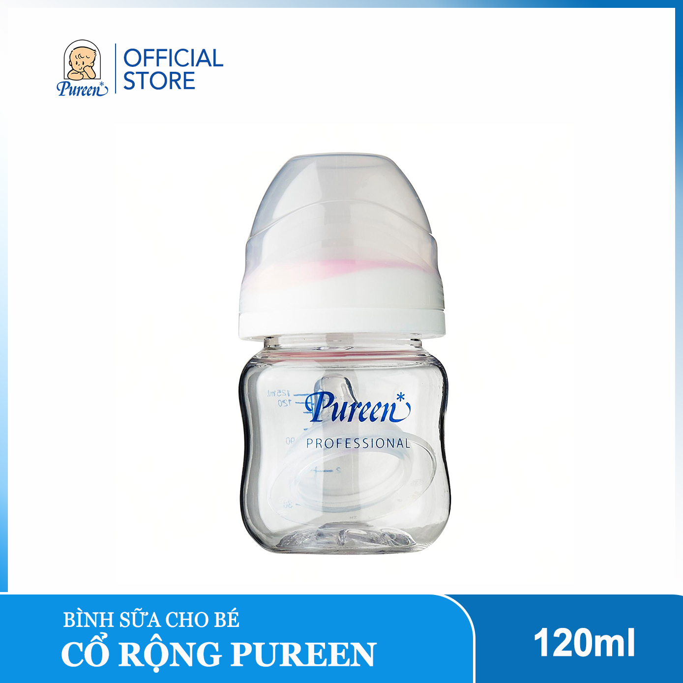Bình sữa cổ rộng Pureen núm ty silicon - 120ml/250ml