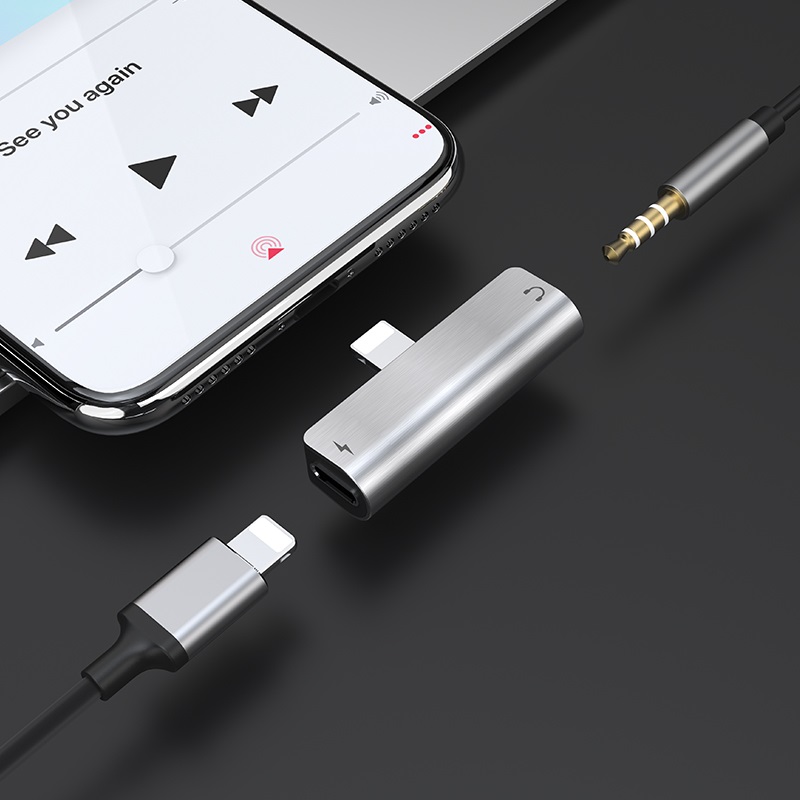Giắc chuyển tai nghe iphone 7-8-x hoco ls25 lightning sang 3.5+lightning