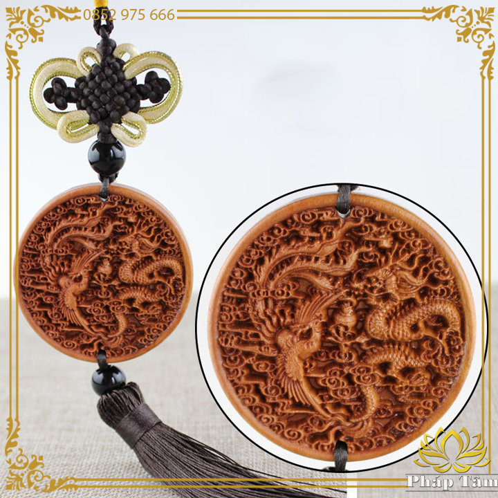 Khánh Treo Xe Đồng Tâm Kết Long Phụng Sum Vầy Vân Gỗ Tự Nhiên - Pháp Tâm