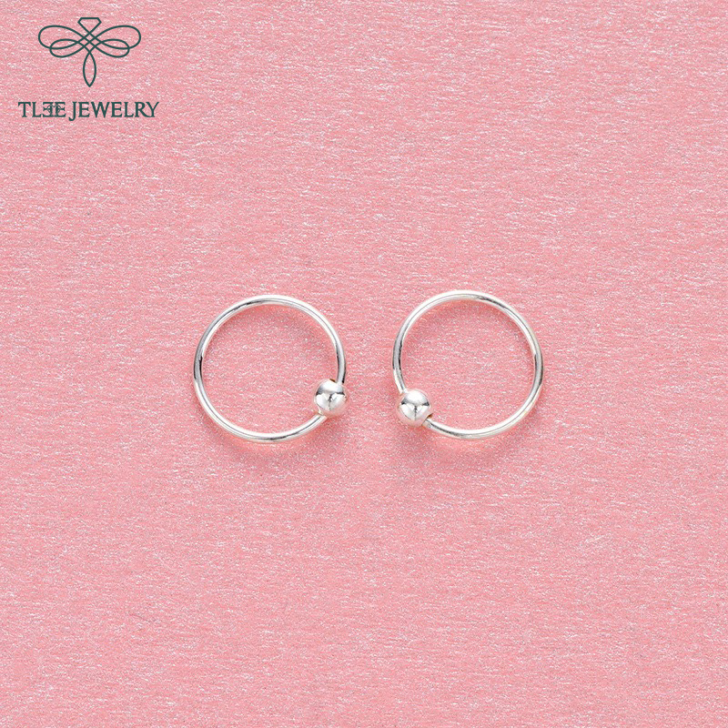Khuyên tai bạc TLEE tròn mix một bi cố định basic TleeJewelry B0212