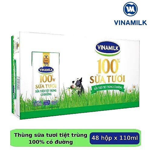Sữa tươi Vinamilk 100% 110ml có đường Thùng 48 hộp  Date mới nhất ...