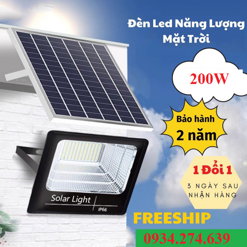Đèn pha led Năng Lượng Mặt Trời công suất 200w kèm tấm pin rời có remote , dây nối 5m, sáng 10-14h, (Bảo hành 24 tháng)