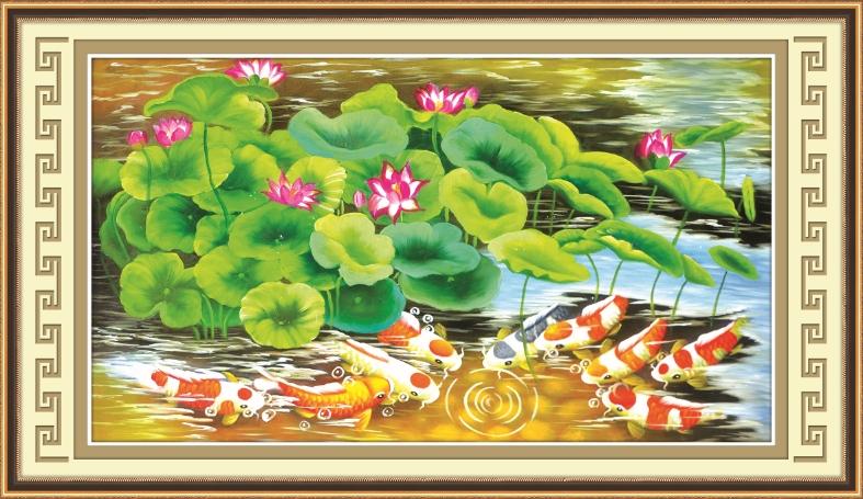 Tranh đính đá cá -hoa sen 77668 kích thước :100×60cm
