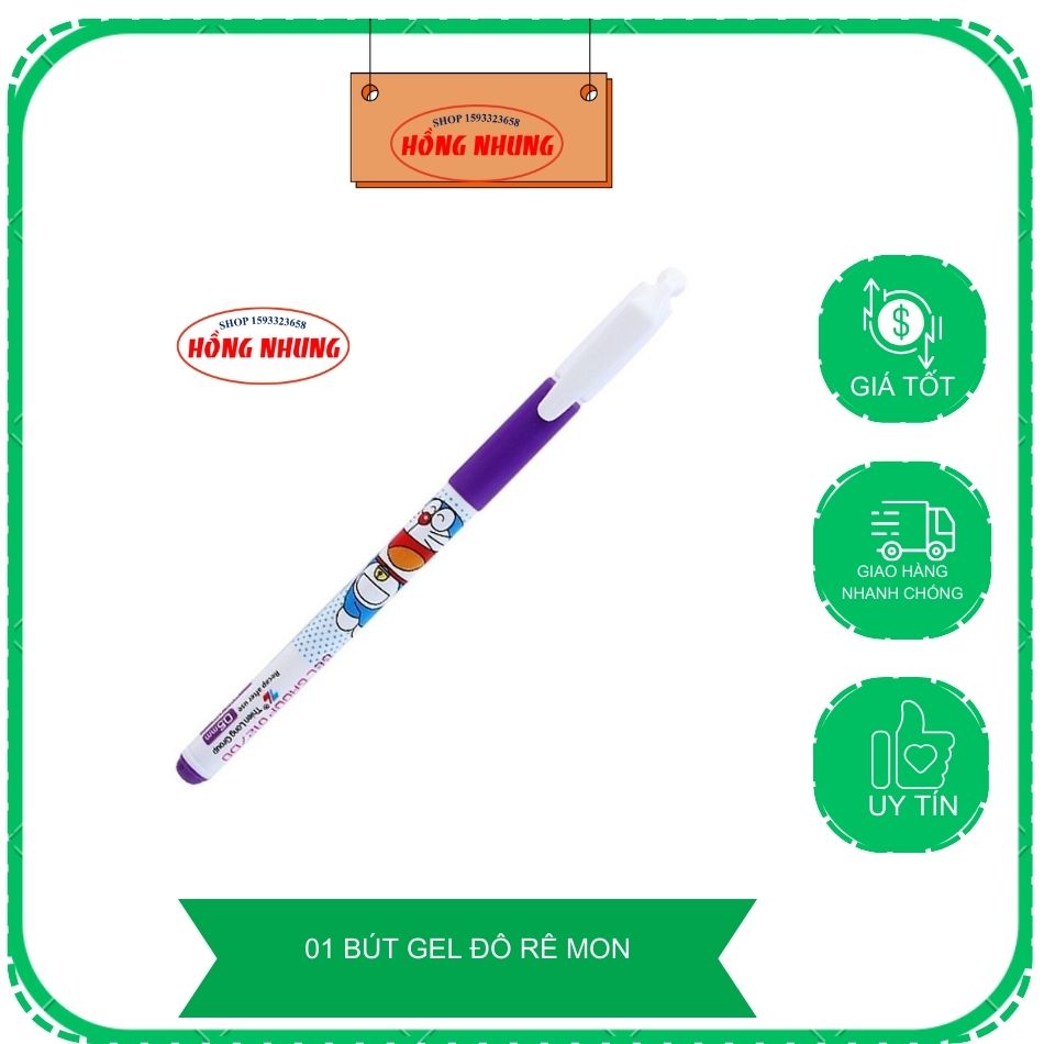 01 cây bút gel mực tím doremon, bút viết êm, ngòi 0.5mm