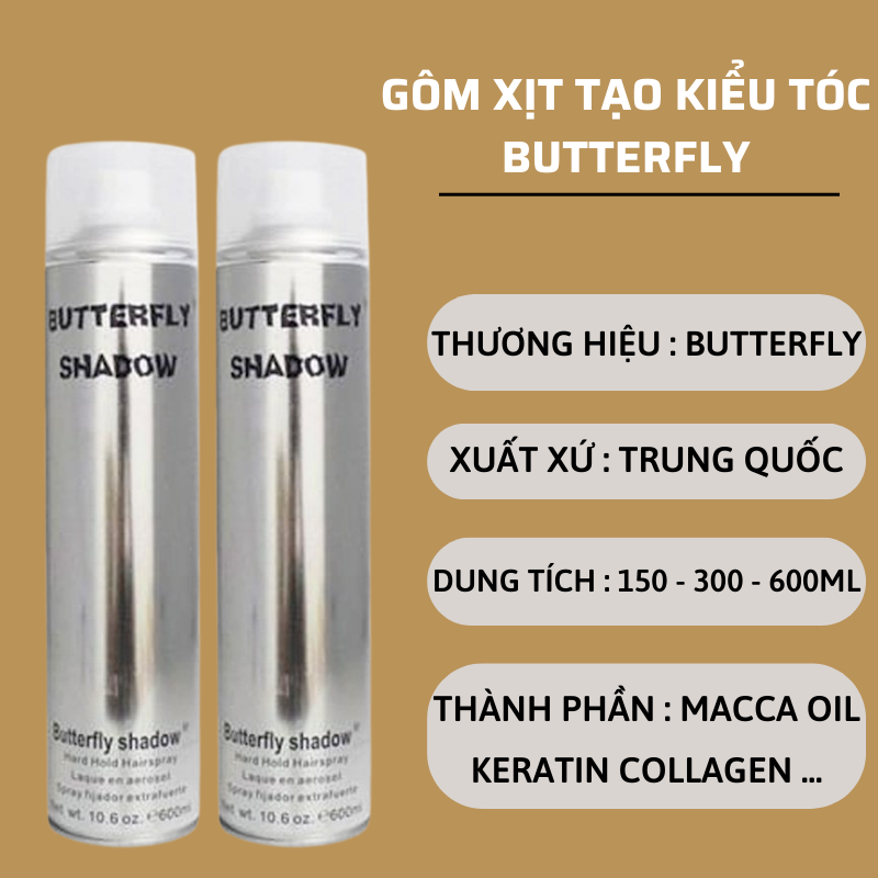 Gôm Xịt Tóc Butterfly Shadow 150Ml / 320Ml / 600Ml Tạo Kiểu Tóc Nam Nữ Và  Keo Giữ Nếp - Khiên Review - Sản phẩm tốt là chốt