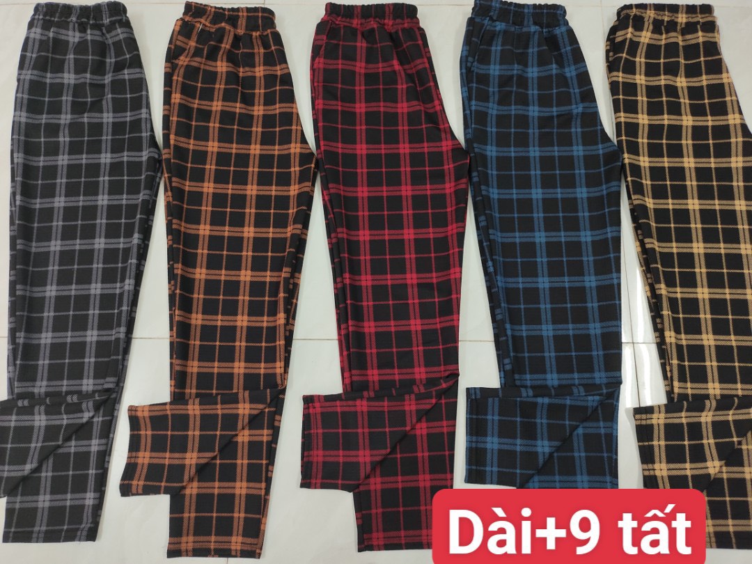 Quần baggy nữQuần thun lửng sọc caro
