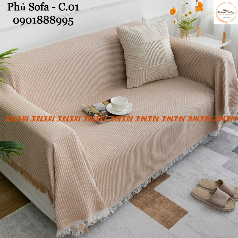 TH Phủ sofa/Thảm trải sofa/thảm trải sàn vải Sợi Cotton & Lanh Morandi