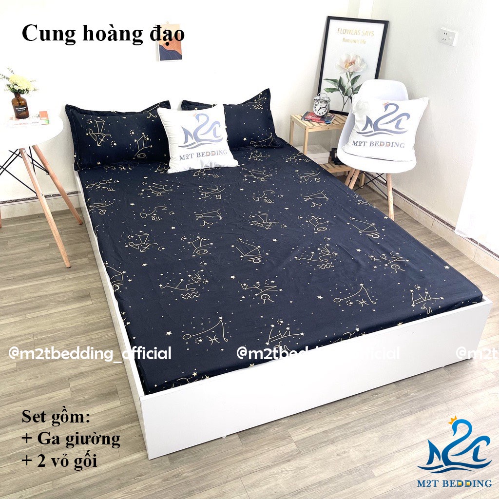 Bộ ga giường và vỏ gối Cotton Poly M2T Bedding - ga giường và 2 vỏ gối - miễn phí bo chun drap nệm 1m2, 1m6, 1m8