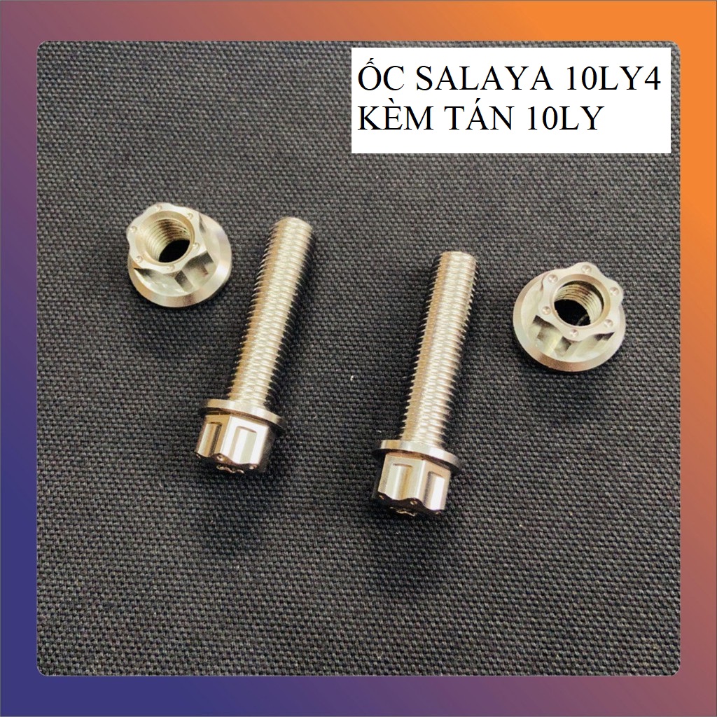 [INOX SÁNG BÓNG] Cặp ốc cốt phuộc xe máy HONDA YAMAHA kiểu SALAYA, 02 ốc SALAYA 10ly4 kèm 02 tán đầu hở SALAYA 10ly gắn cốt phuộc hoặc các chi tiết ốc 10ly khác