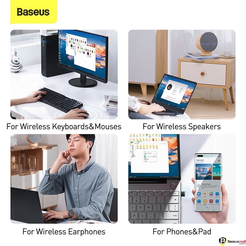 USB Bluetooth Adapter Baseus BA04 | Kết Nối Plug & Play, Hỗ Trợ Kết Nối 7 Thiết Bị Cùng Lúc