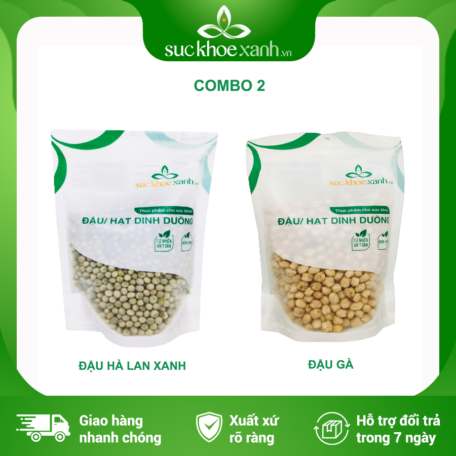 Combo 02 - Đậu Gà & Đậu Hà lan xanh nguyên hạt - 500g/túi