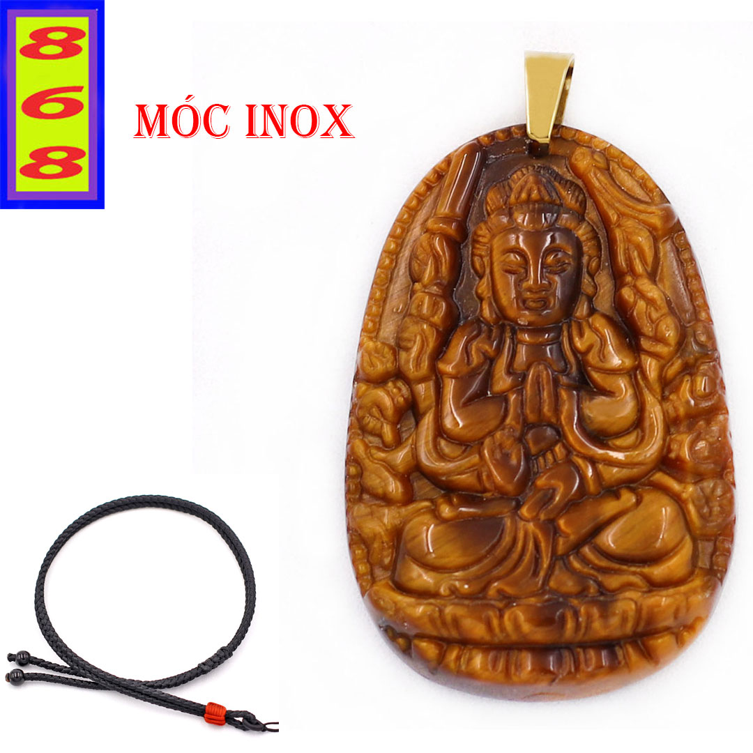 Mặt dây chuyền Phật Thiên Thủ Thiên Nhãn đá mắt hổ 3.6cm - Phật bản mệnh tuổi Tý - Mặt size nhỏ - Tặng kèm móc inox, Quan âm bồ tát, Quan thế âm bồ tát