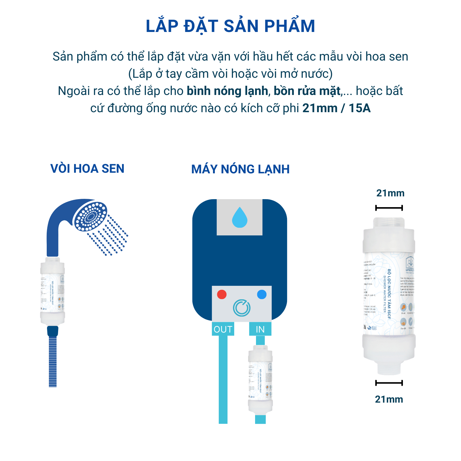 Bộ lọc nước gắn vòi hoa sen ISCF