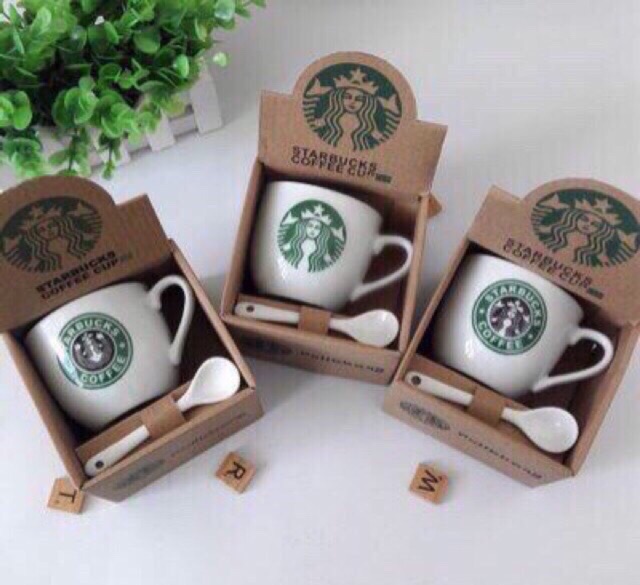 Ly sứ Starbuck Coffe tặng kèm muỗng sứ