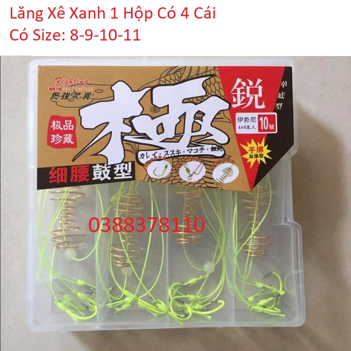 Lưỡi câu cá lăng xê, lăng xê xanh hộp có 4 cái, lưỡi câu chùm lăng xê