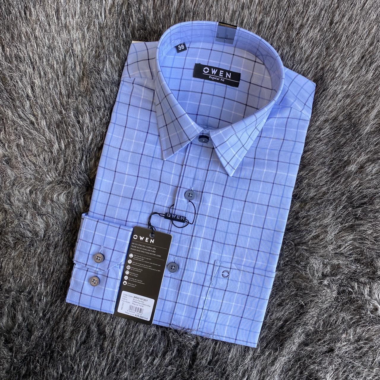 OWEN - Áo sơ mi dài tay Owen REGULAR FIT chất SỢI TRE kẻ ca rô xanh 221073