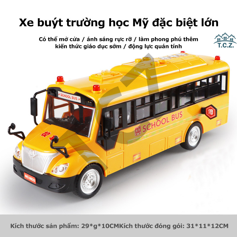 TCZ-HCM Đồ chơi ô tô xe buýt school bus, mô hình xe bus trường học cho trẻ em, xe buýt mở các cửa, xe mô hình có đèn, âm thanh, xe đồ chơi hợp kim bé trai né gái, xe đẩy chớn trẻ em, món quà dành tặng cho bé.