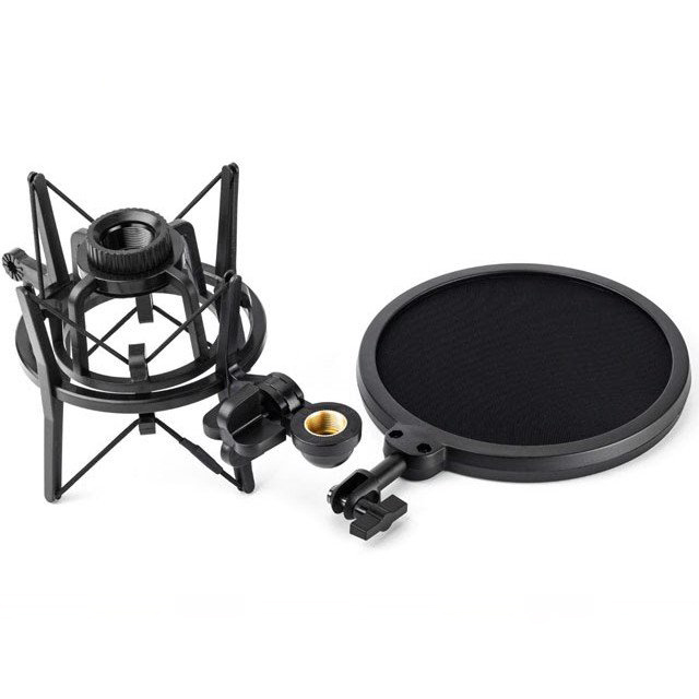 Shock mount (giá đỡ chống sốc cho micro) kèm màng lọc âm thanh micro Transhine SH-100