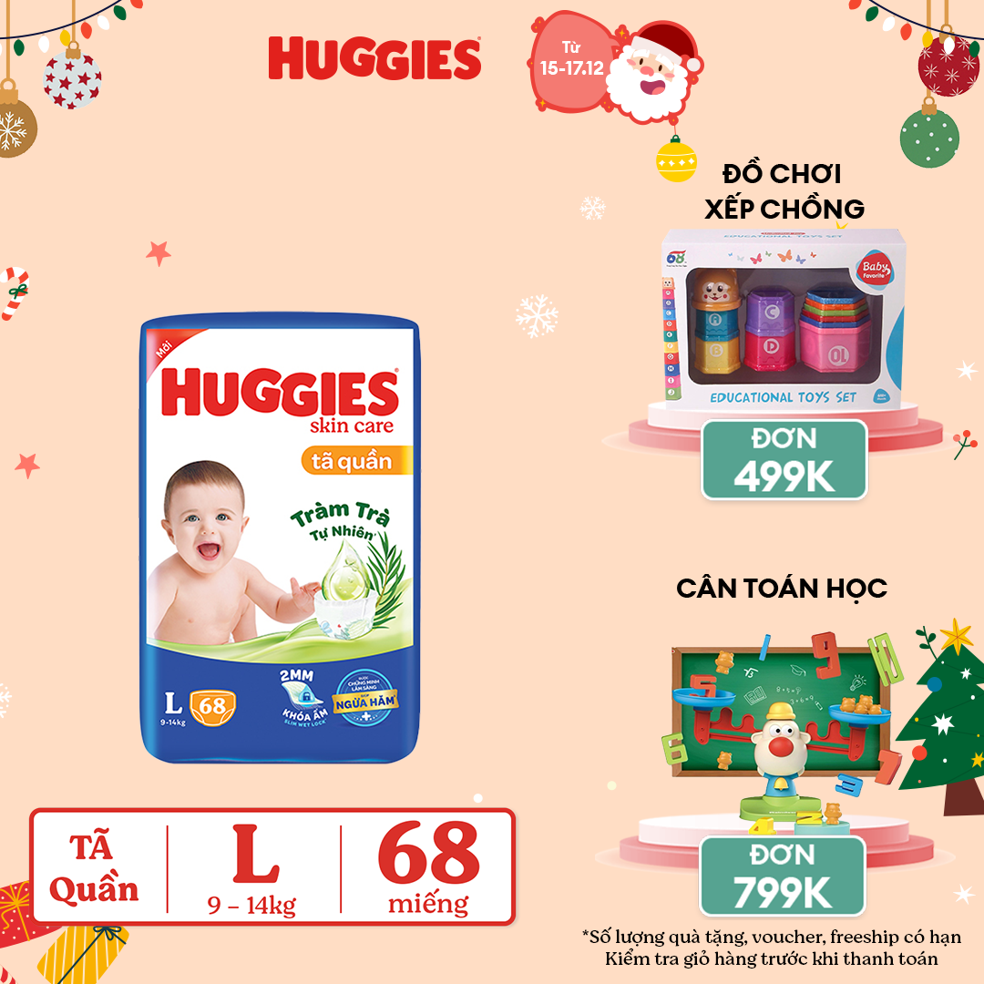 Tã/bỉm quần HUGGIES SKINCARE gói SUPER JUMBO size L 68 miếng