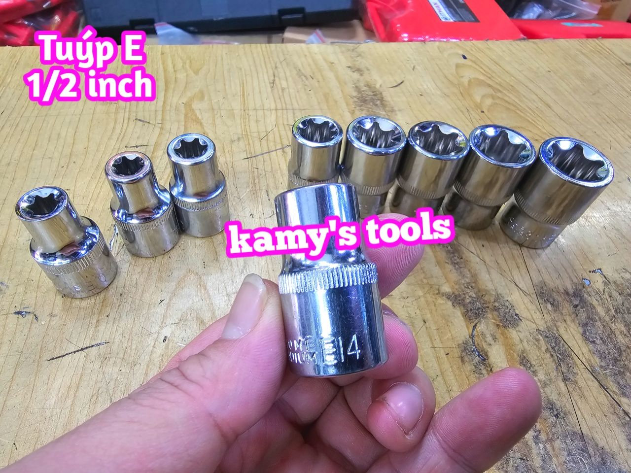 [HCM]Bộ Tuýp E 9 Cục Thép lỗ 1/2 inch Chrome Vanadium E10-E24 Bộ Khẩu E Đầu Khẩu E